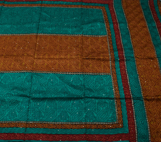 Sushila Vintage Indian Saree 100% Pure Silk Embroidered Sari Craft 5 Yard Fabric