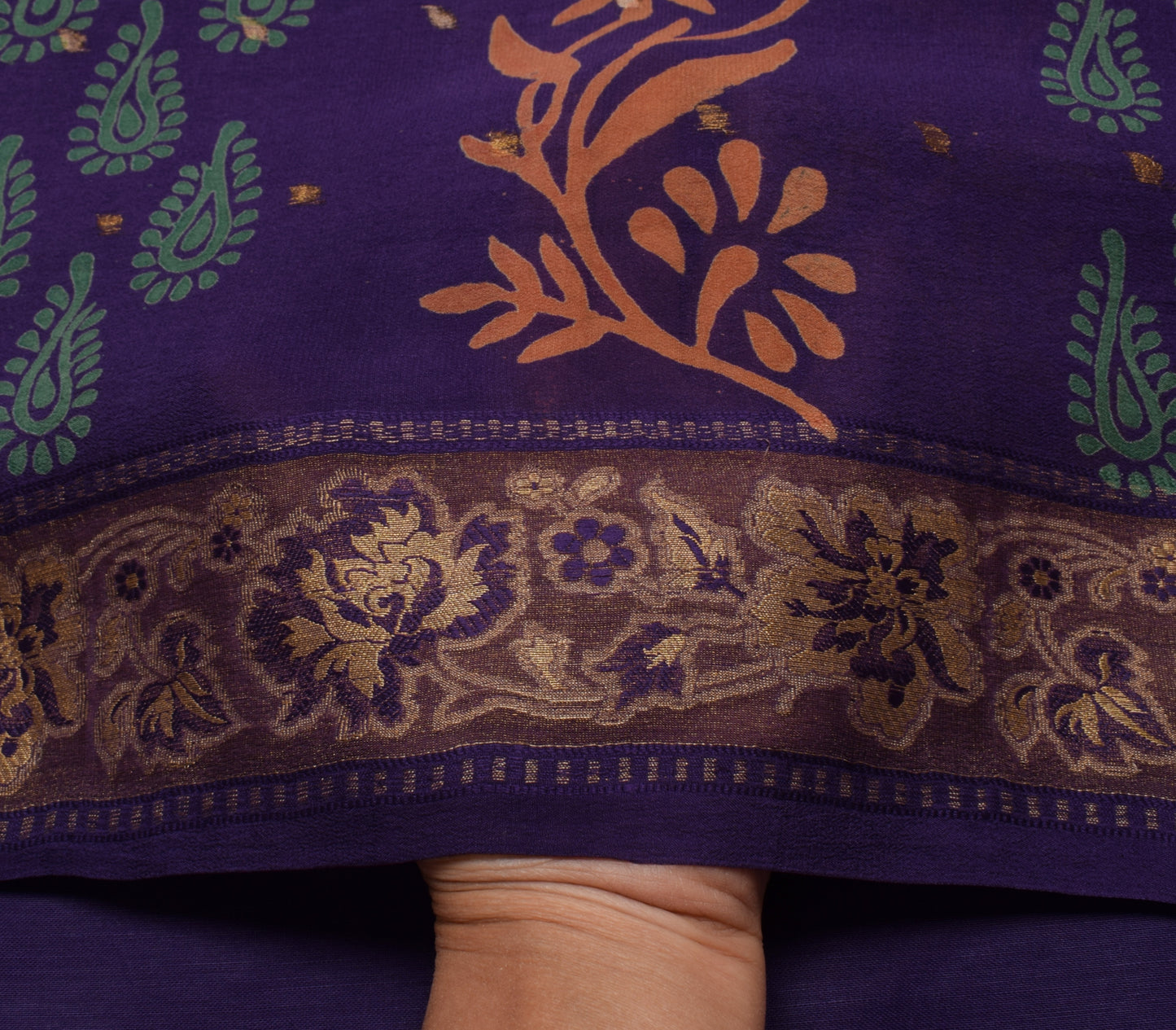 Sushila Vintage Purple Saree Pure Georgette Silk Printed & Woven Sari Fabric