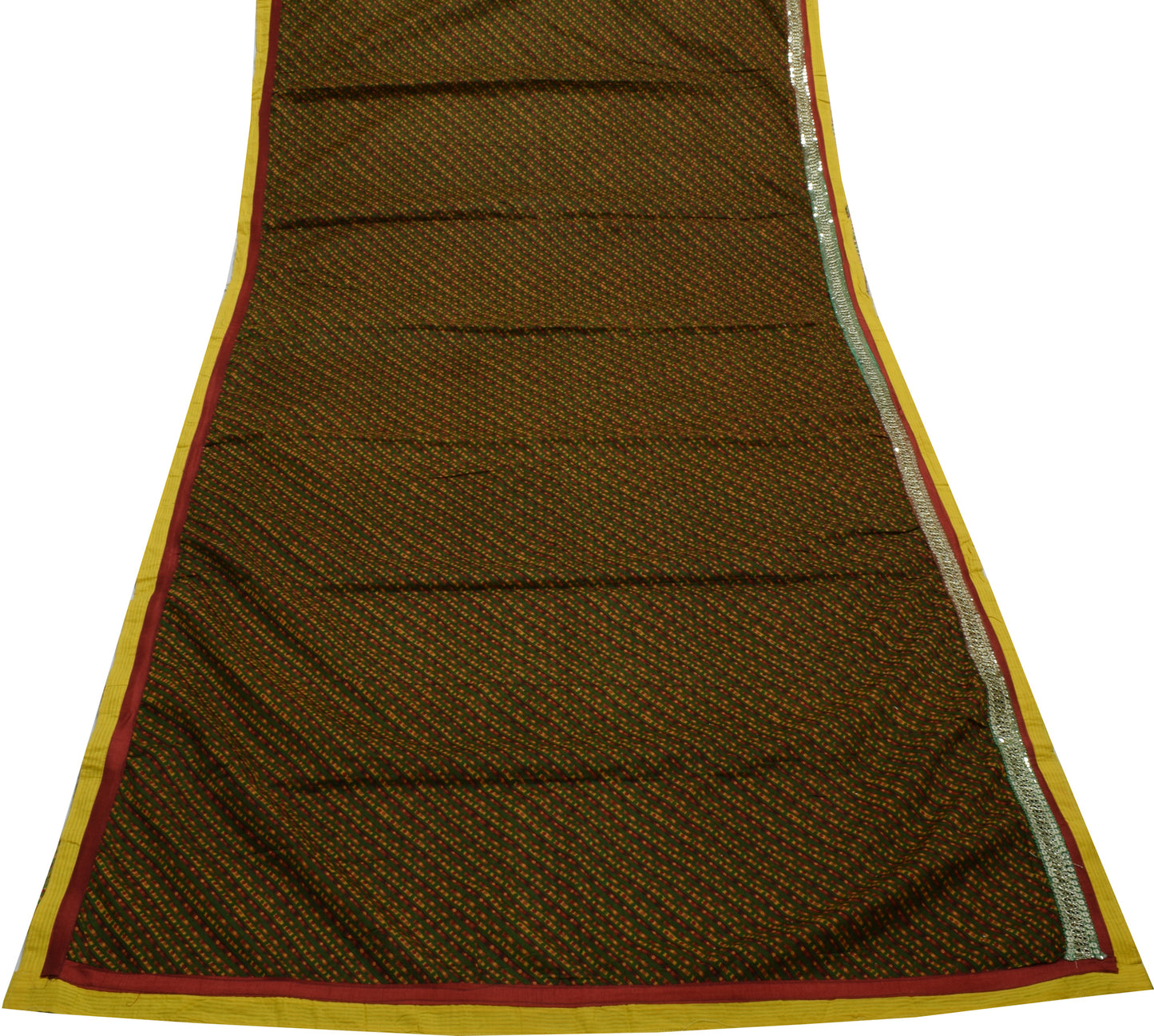 Sushila Vintage Indian Green Saree 100% Pure Cotton Sari 5 Yard Craft Fabric