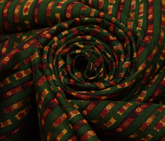 Sushila Vintage Indian Green Saree 100% Pure Cotton Sari 5 Yard Craft Fabric