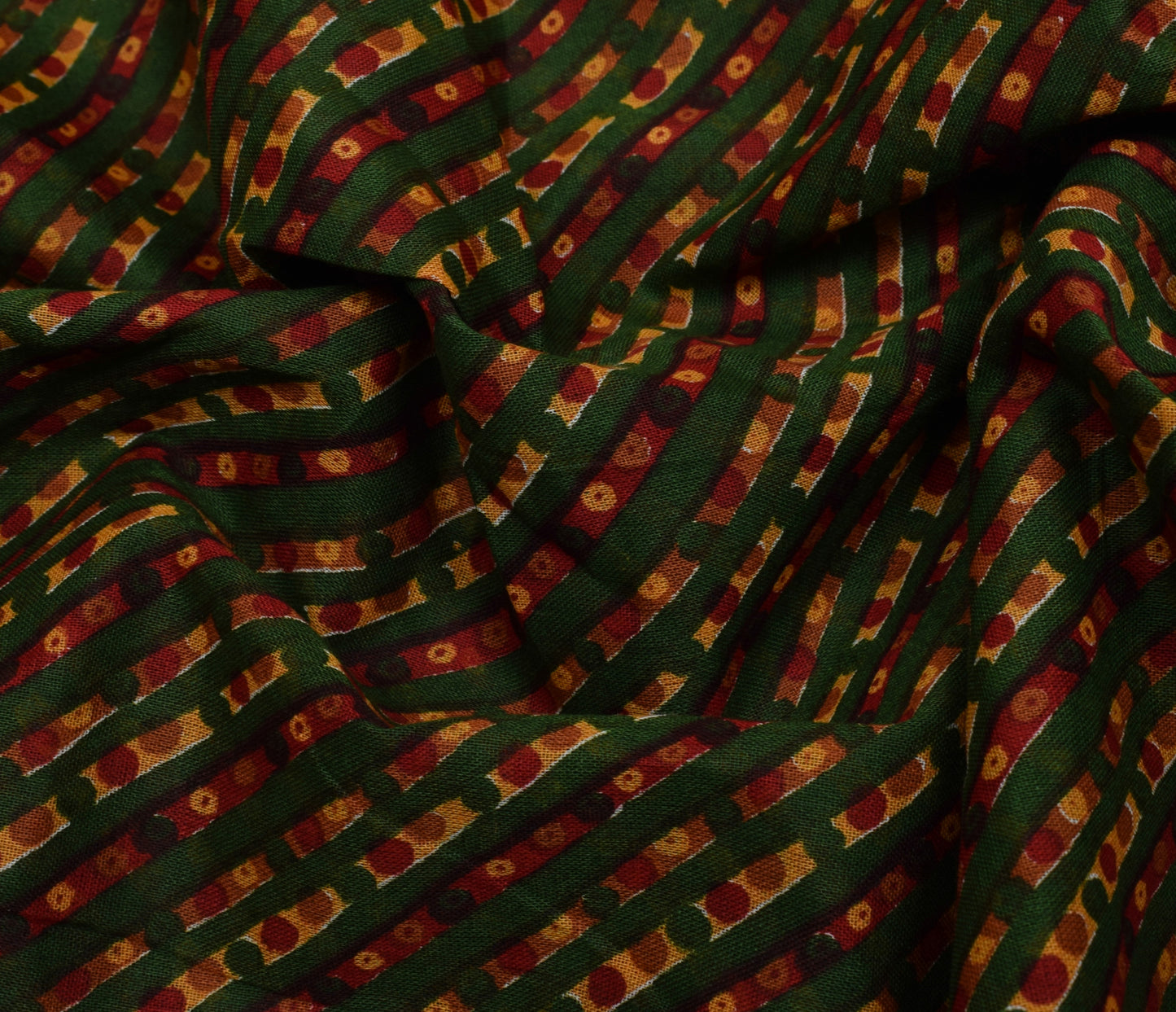 Sushila Vintage Indian Green Saree 100% Pure Cotton Sari 5 Yard Craft Fabric