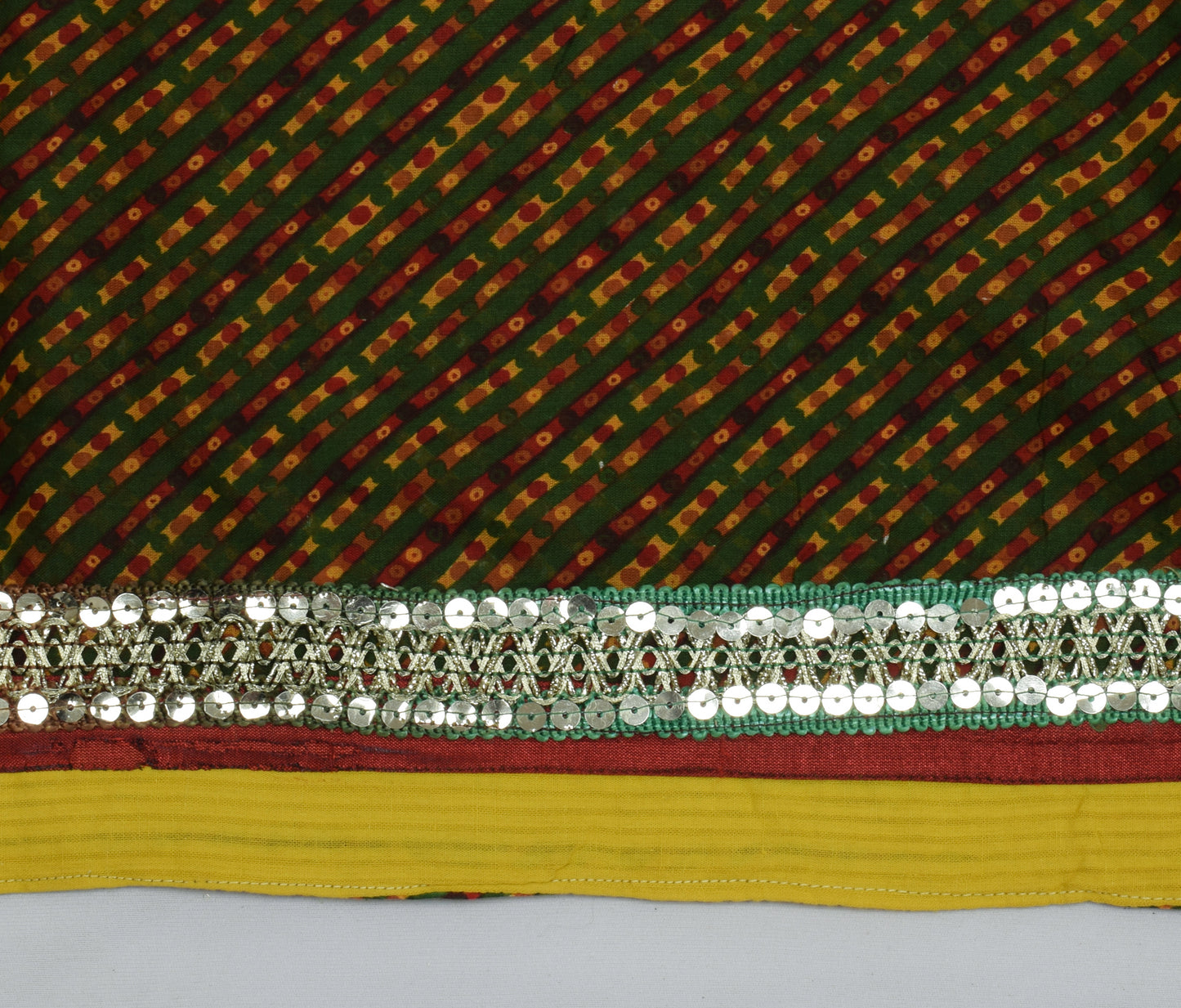 Sushila Vintage Indian Green Saree 100% Pure Cotton Sari 5 Yard Craft Fabric