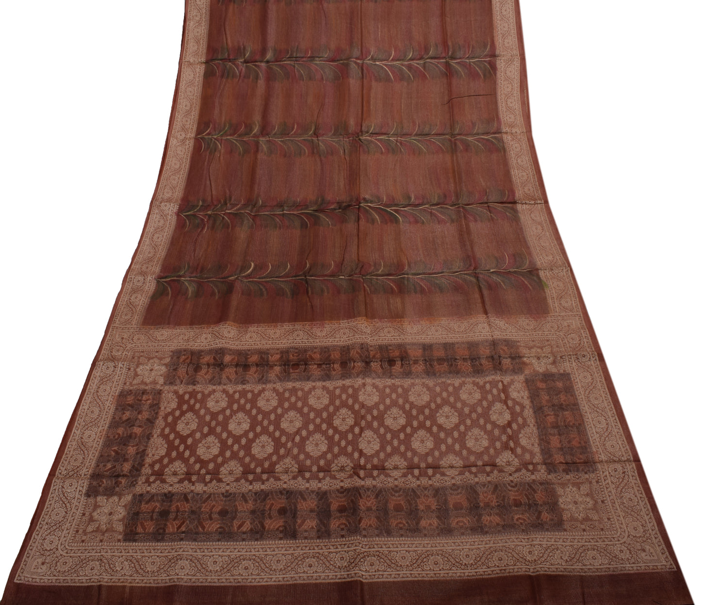 Sushila Vintage Indian Saree Pure Tissue Silk Woven Floral Sari Craft Fabric