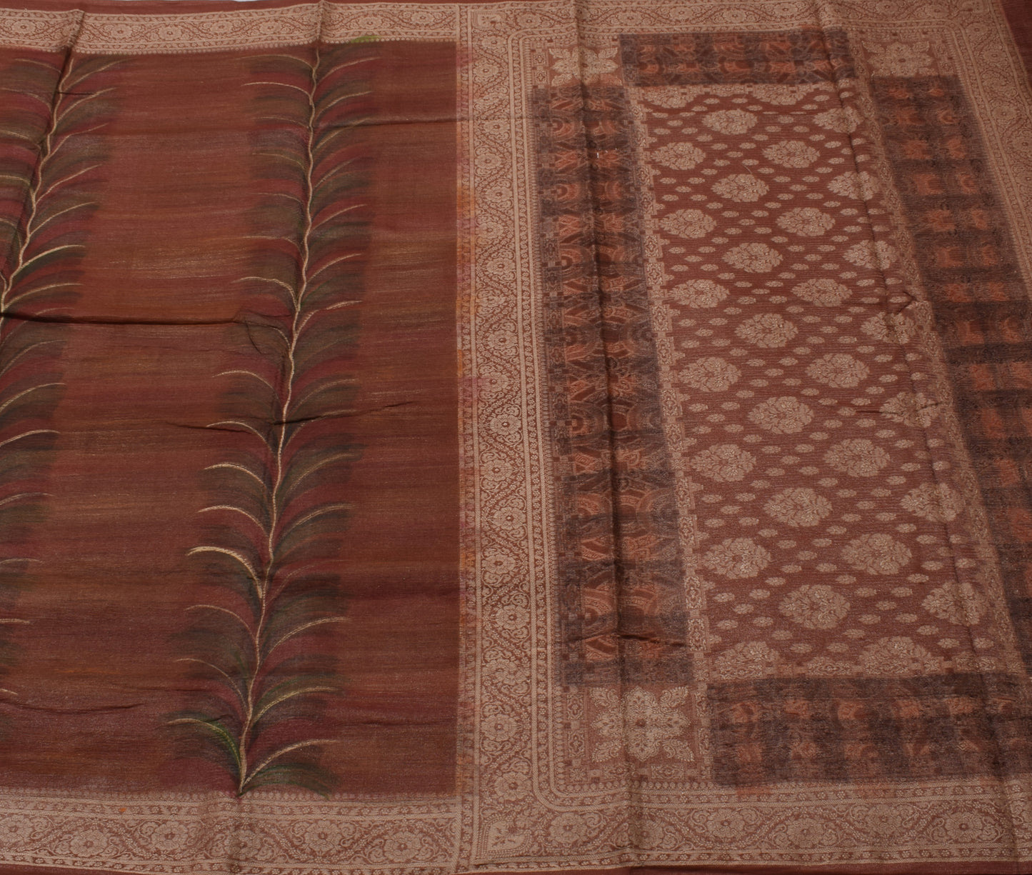 Sushila Vintage Indian Saree Pure Tissue Silk Woven Floral Sari Craft Fabric