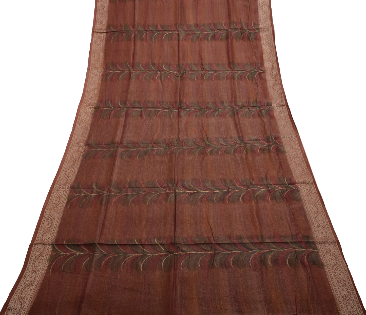 Sushila Vintage Indian Saree Pure Tissue Silk Woven Floral Sari Craft Fabric