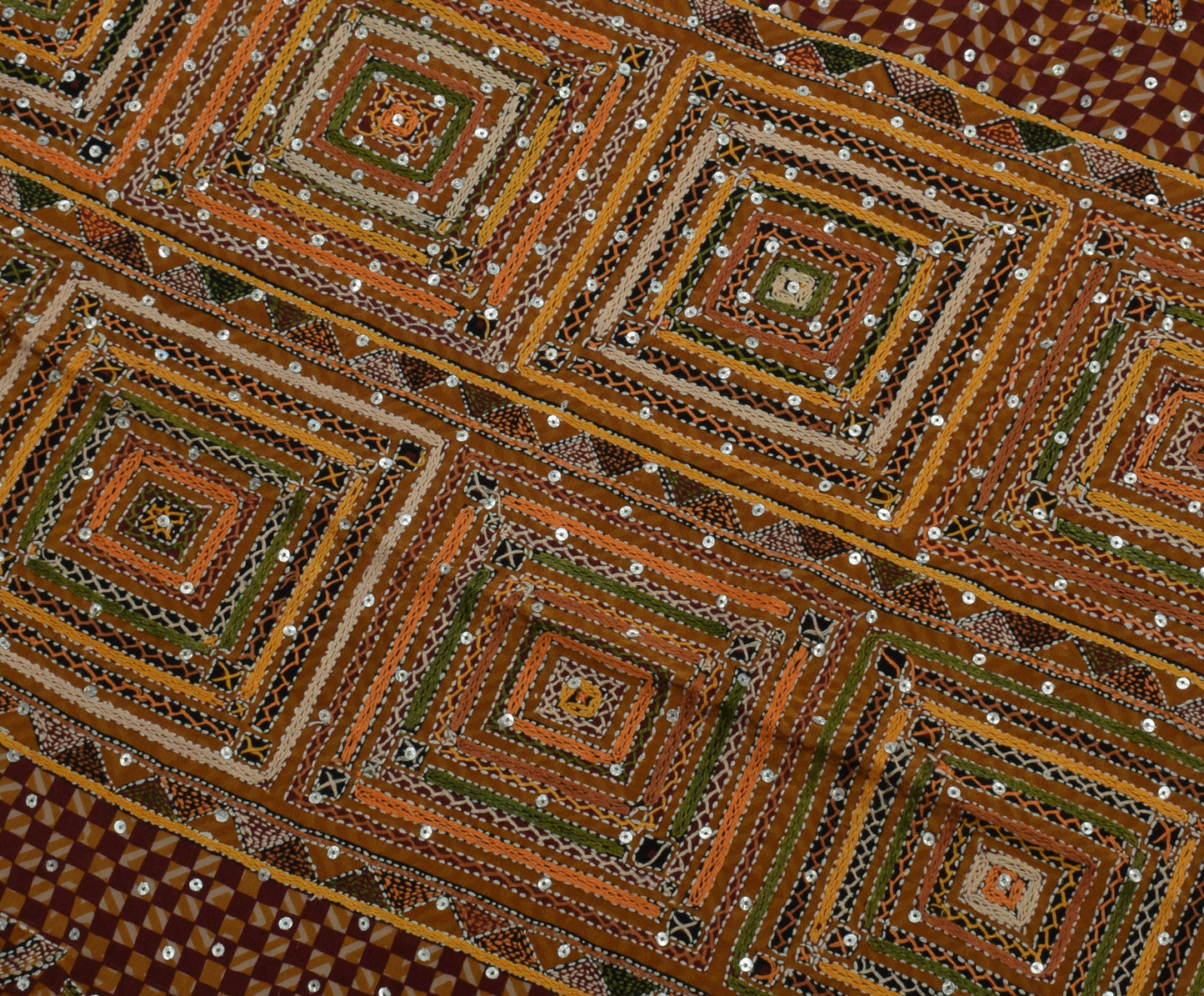 Sushila Vintage Brown Saree Pure Crepe Silk Hand Embroidered Kantha Sari Fabric