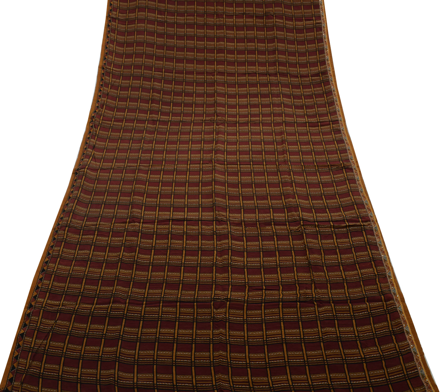 Sushila Vintage Brown Saree Pure Crepe Silk Hand Embroidered Kantha Sari Fabric