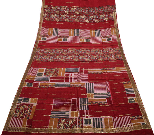 Sushila Vintage Multi-Color Saree Pure Crepe Silk Printed 5 Yard Sari Fabric