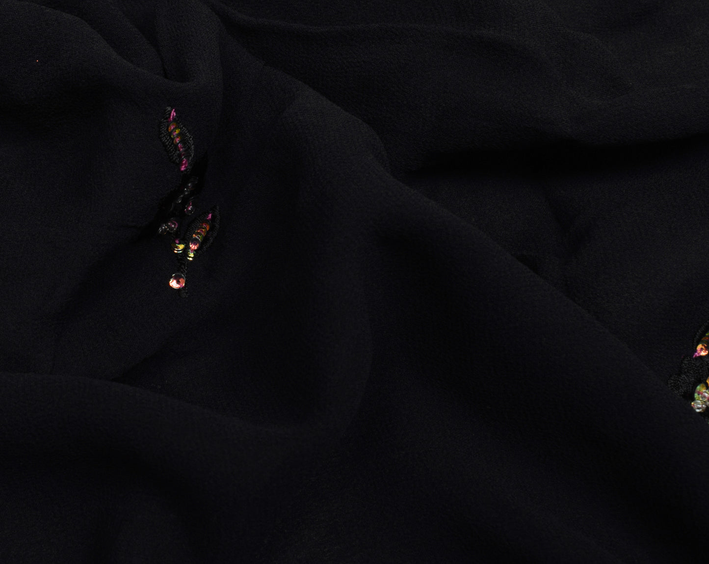 Sushila Vintage Black Saree Pure Georgette Silk Embroidered Floral Sari Fabric