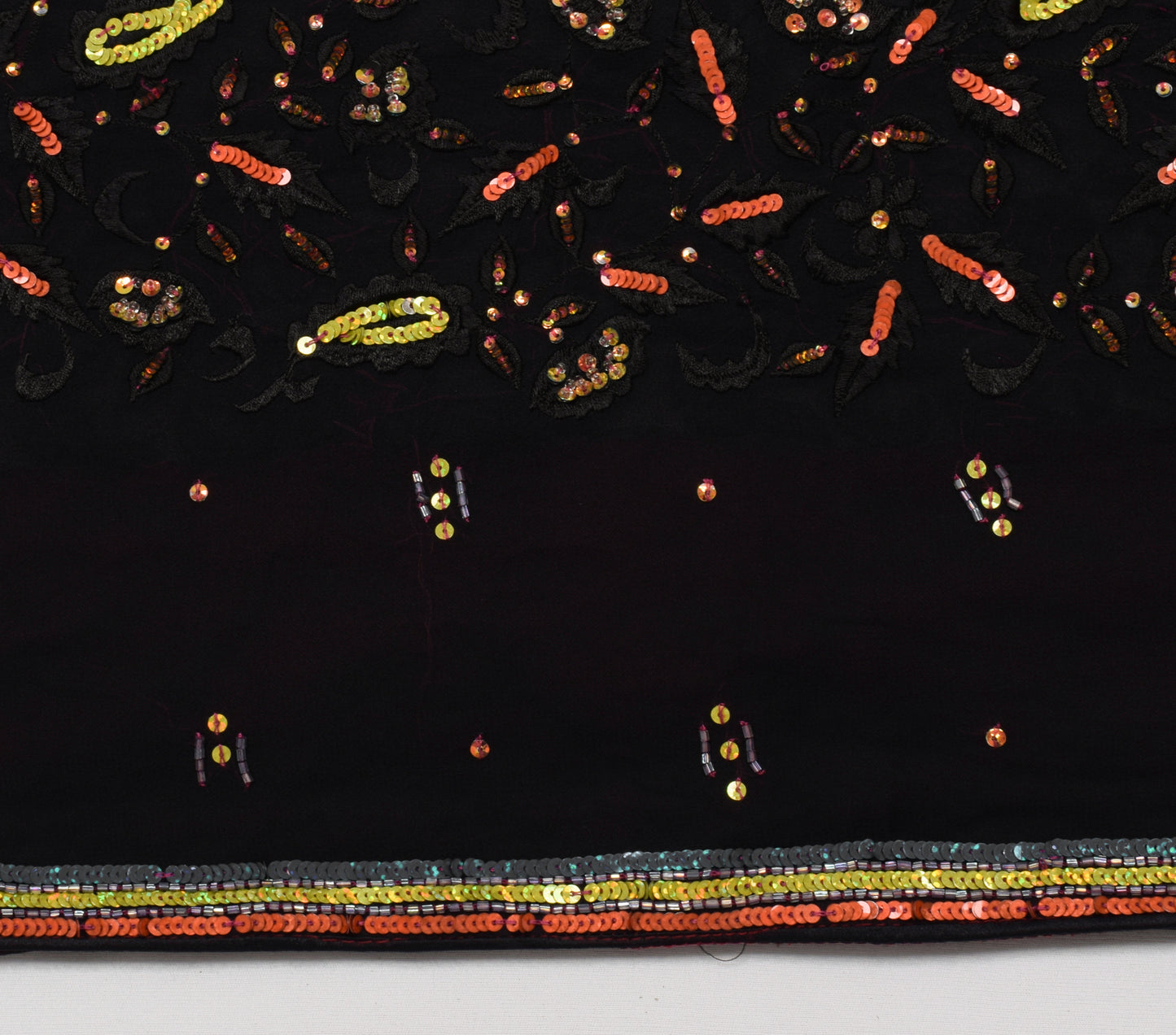 Sushila Vintage Black Saree Pure Georgette Silk Embroidered Floral Sari Fabric