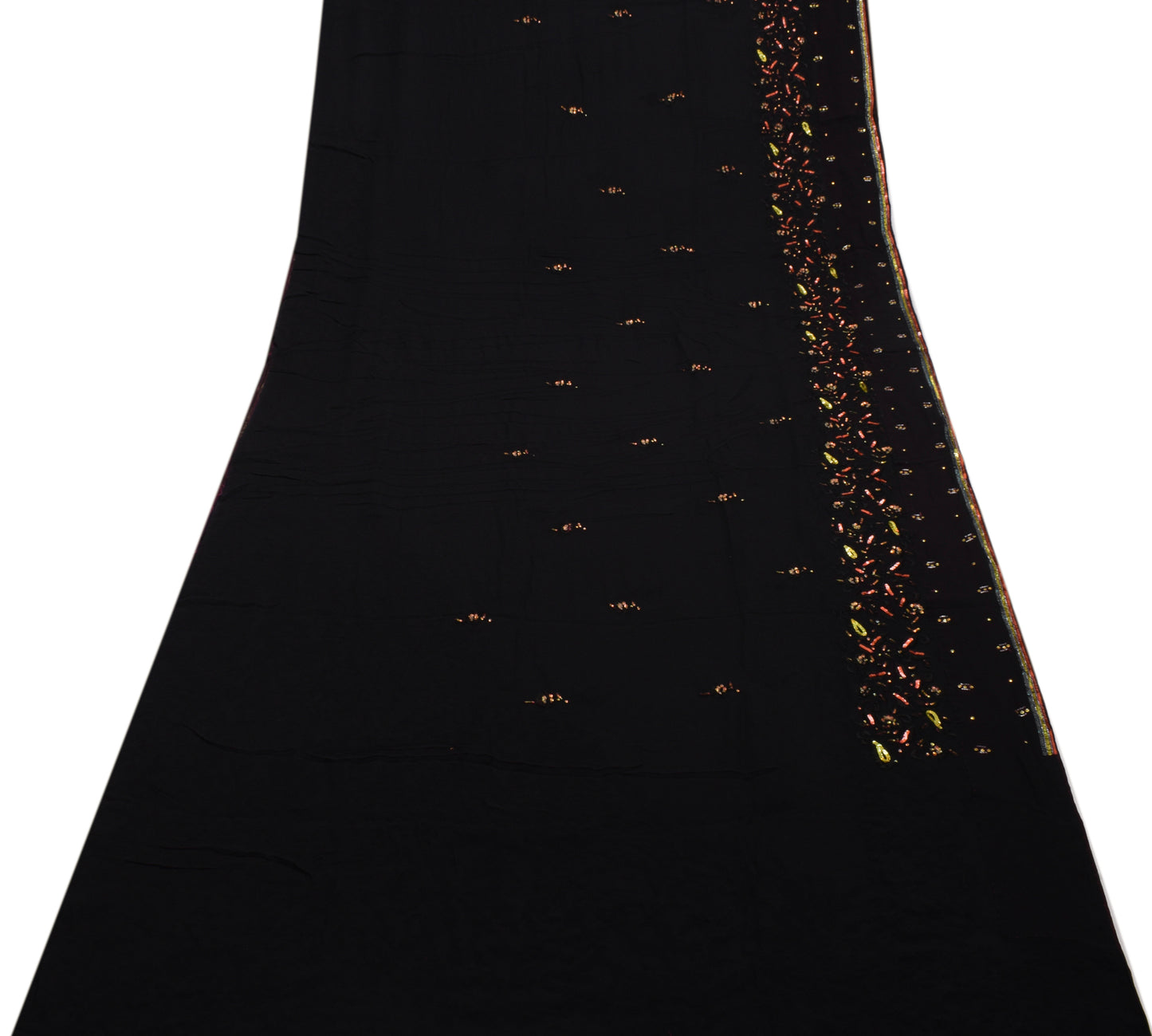 Sushila Vintage Black Saree Pure Georgette Silk Embroidered Floral Sari Fabric