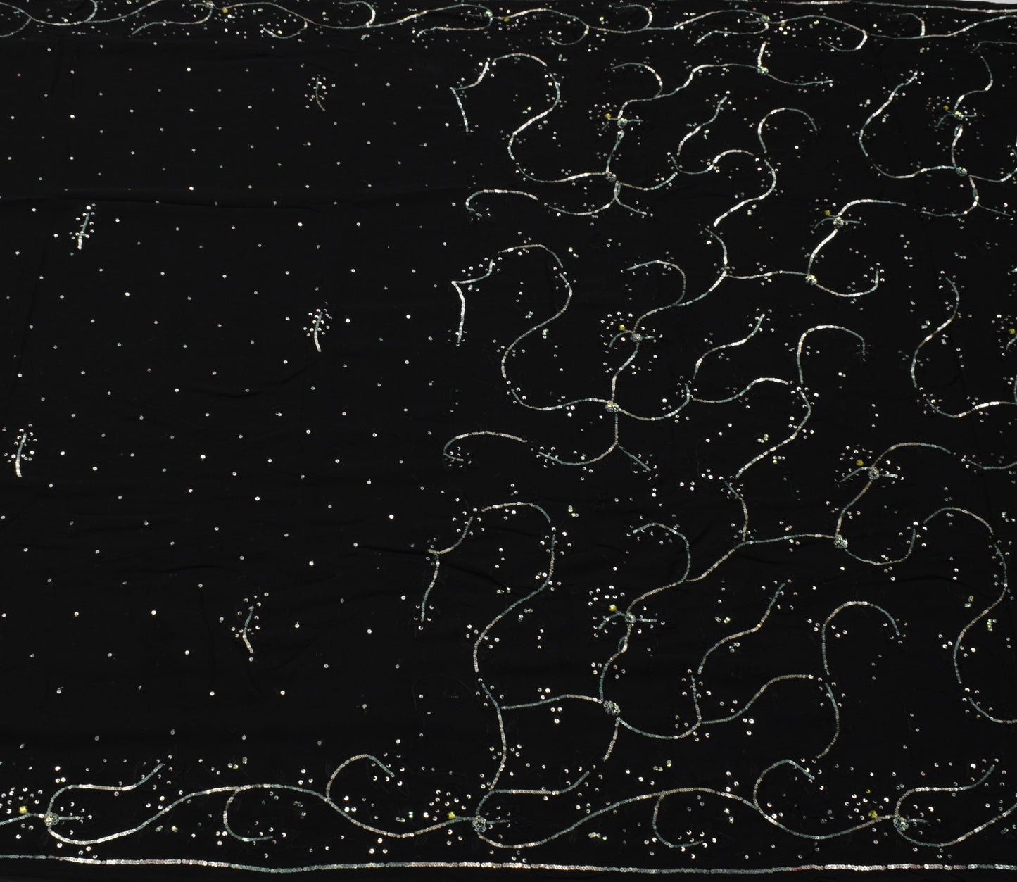 Sushila Vintage Black Saree Pure Georgette Silk Hand Embroidered Sari Fabric