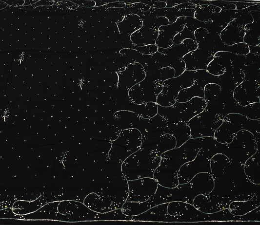 Sushila Vintage Black Saree Pure Georgette Silk Hand Embroidered Sari Fabric