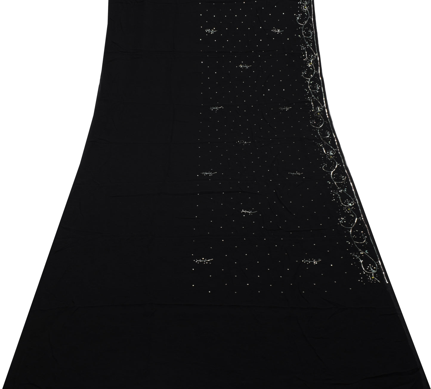 Sushila Vintage Black Saree Pure Georgette Silk Hand Embroidered Sari Fabric