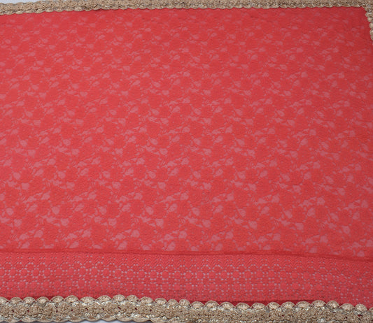 Sushila Vintage Dark Peach Saree Net Mesh Woven Floral Sari Craft 5 Yard Fabric
