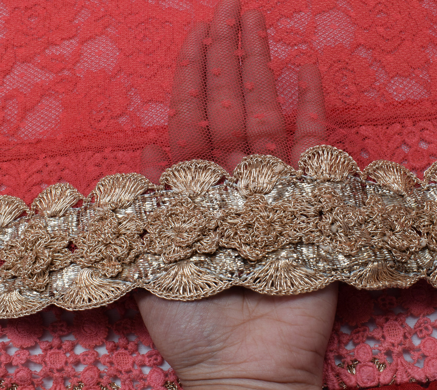 Sushila Vintage Dark Peach Saree Net Mesh Woven Floral Sari Craft 5 Yard Fabric