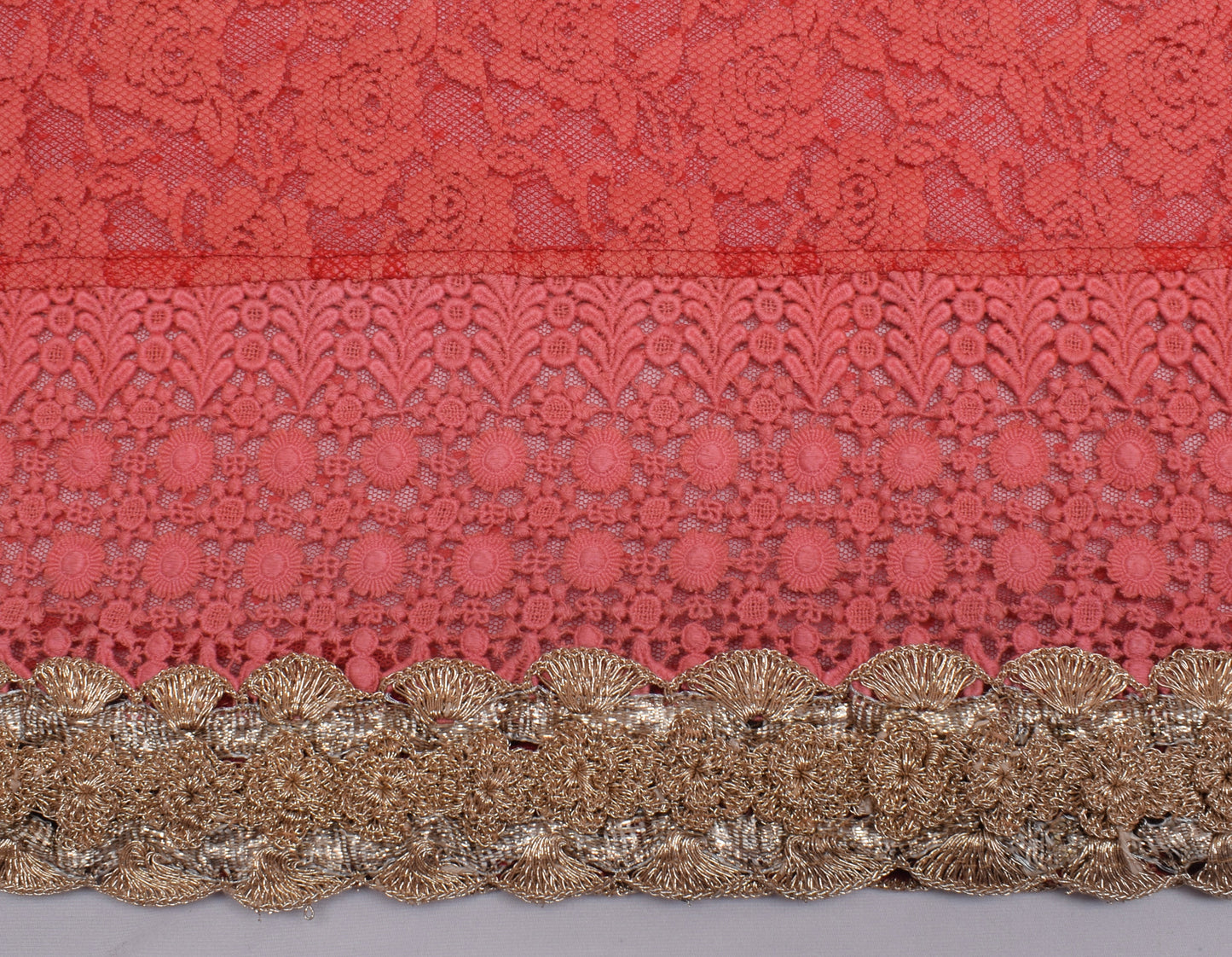 Sushila Vintage Dark Peach Saree Net Mesh Woven Floral Sari Craft 5 Yard Fabric