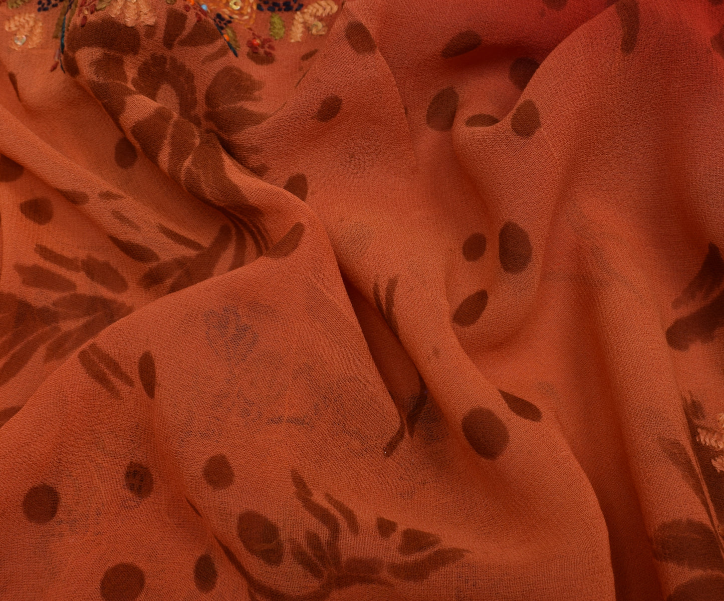 Sushila Vintage Indian Saree Pure Georgette Silk Hand Embroidered Sari Fabric