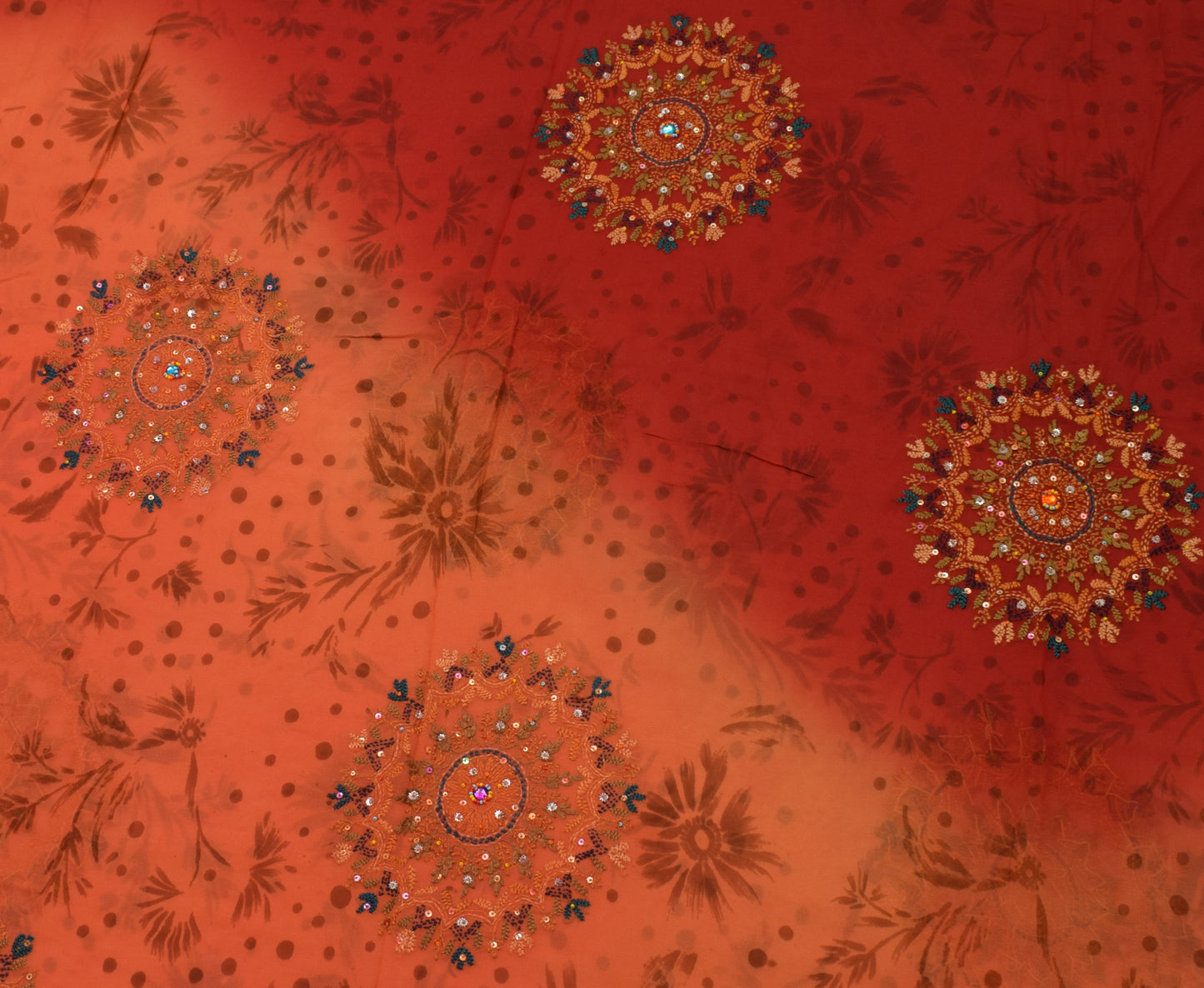 Sushila Vintage Indian Saree Pure Georgette Silk Hand Embroidered Sari Fabric