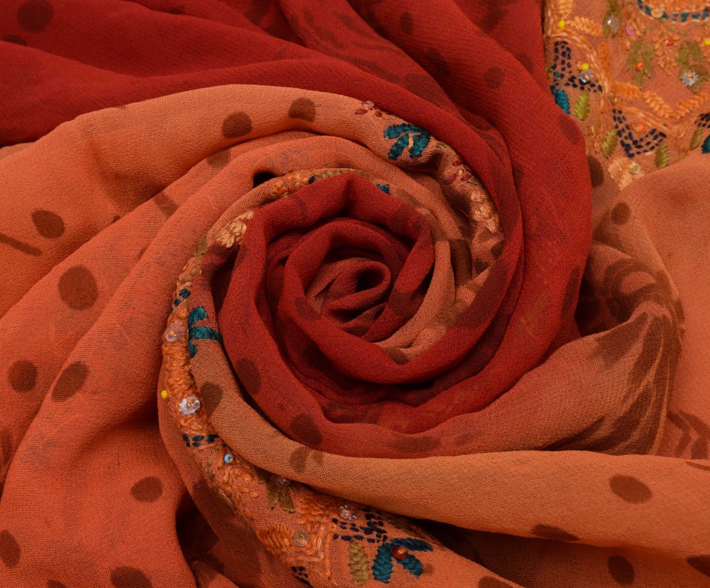Sushila Vintage Indian Saree Pure Georgette Silk Hand Embroidered Sari Fabric