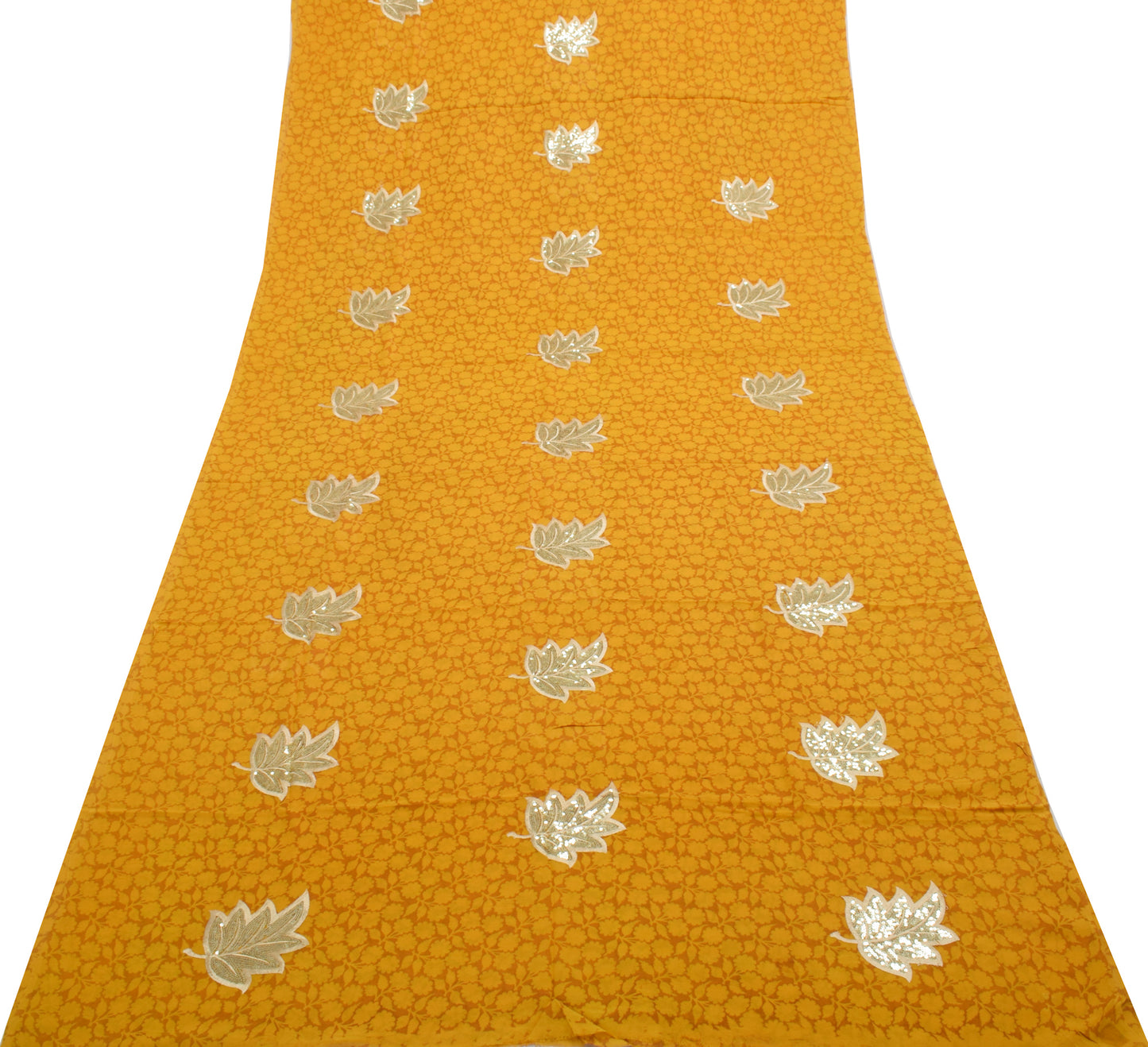 Sushila Vintage Mustard Saree Pure Georgette Printed & Embroidered Sari Fabric