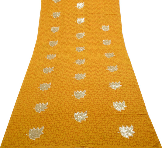 Sushila Vintage Mustard Saree Pure Georgette Printed & Embroidered Sari Fabric
