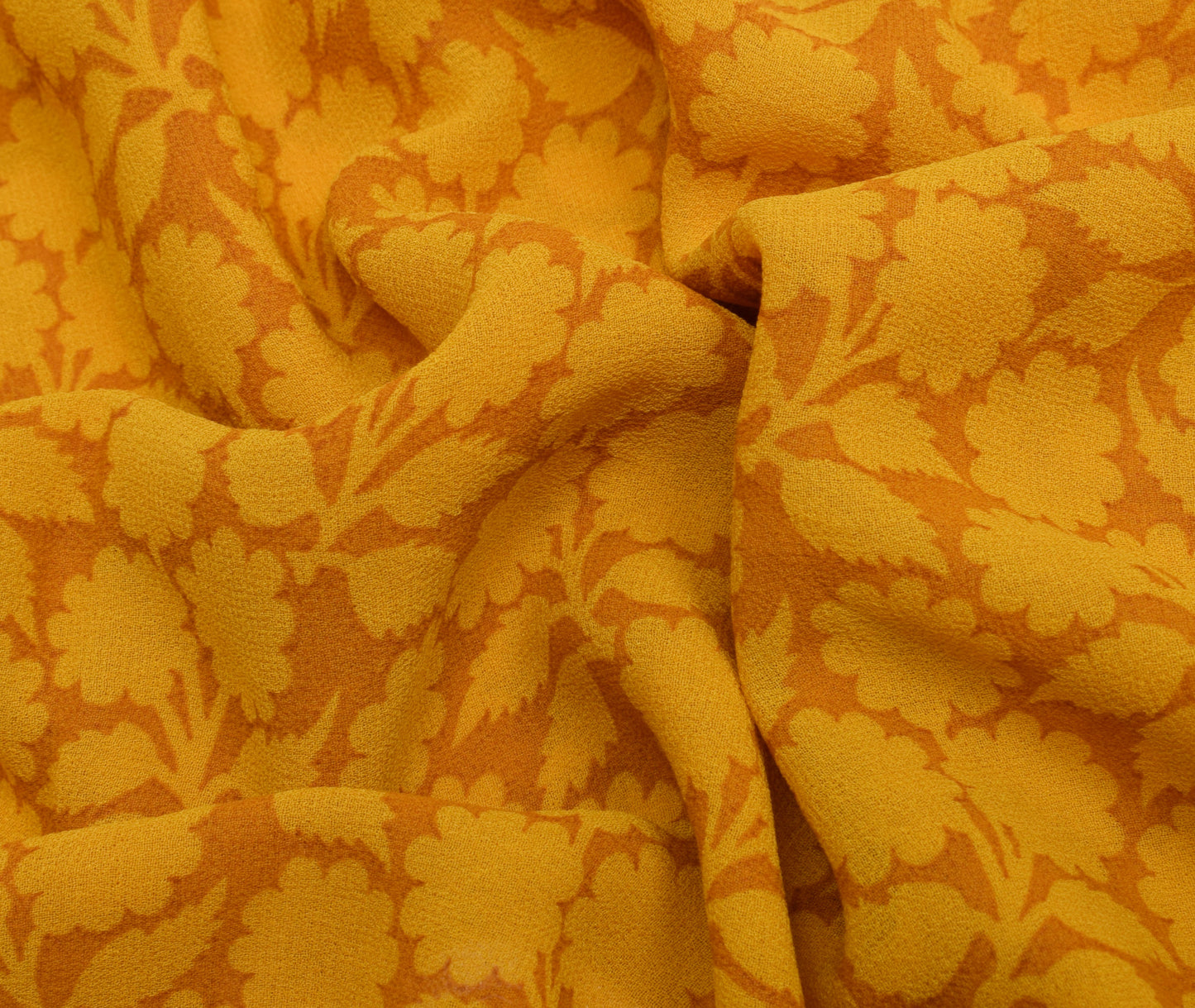 Sushila Vintage Mustard Saree Pure Georgette Printed & Embroidered Sari Fabric