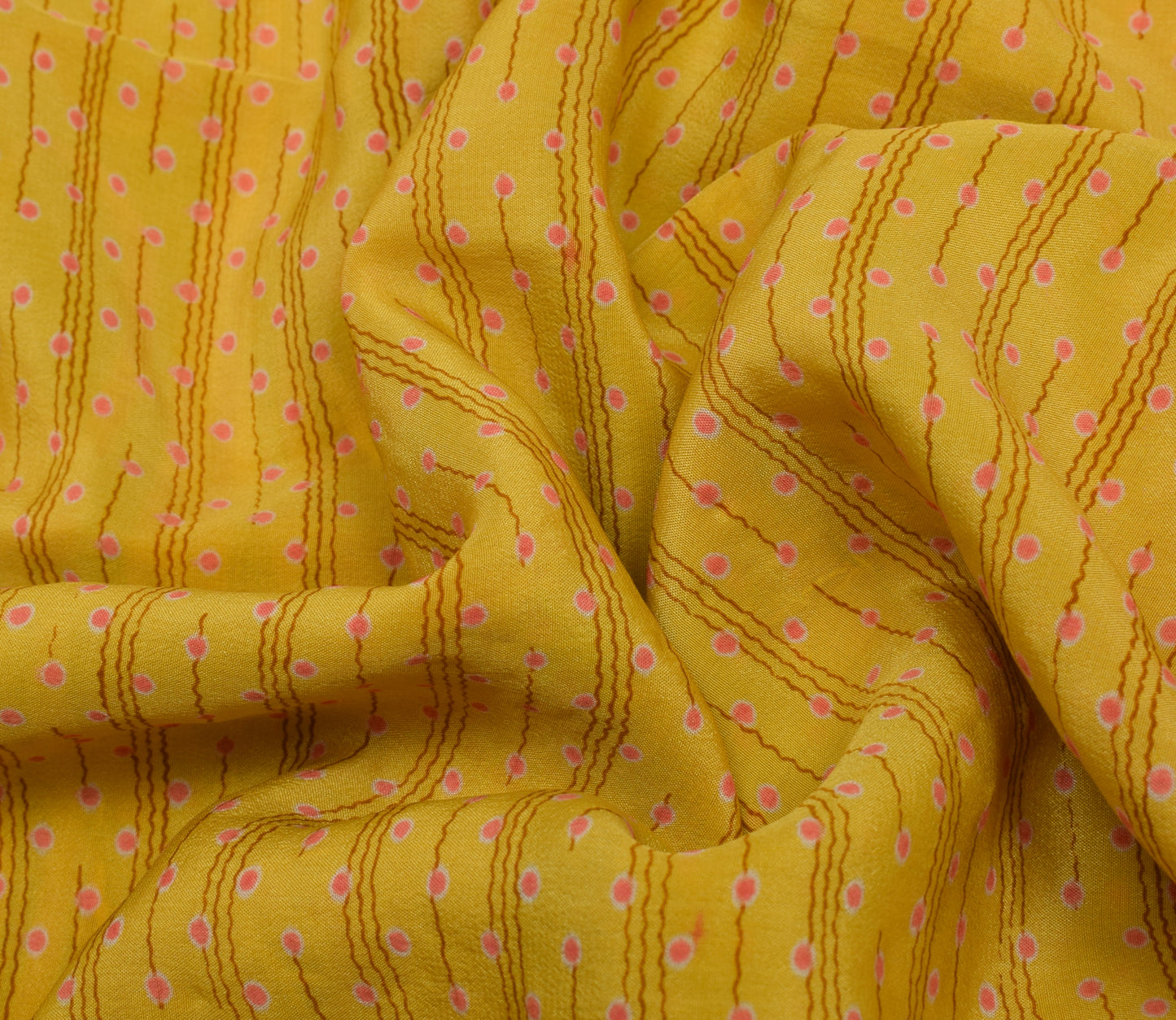Sushila Vintage Yellow Saree Pure Crepe Silk Hand Beaded & Printed Sari Fabric