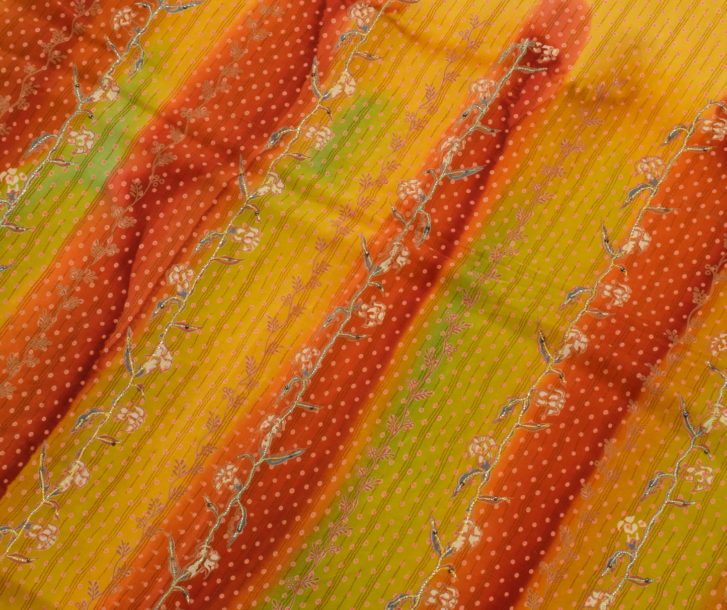 Sushila Vintage Yellow Saree Pure Crepe Silk Hand Beaded & Printed Sari Fabric