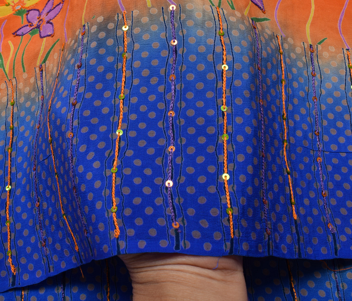 Sushila Vintage Orange Saree Pure Crepe Silk Printed Floral Sari Craft Fabric