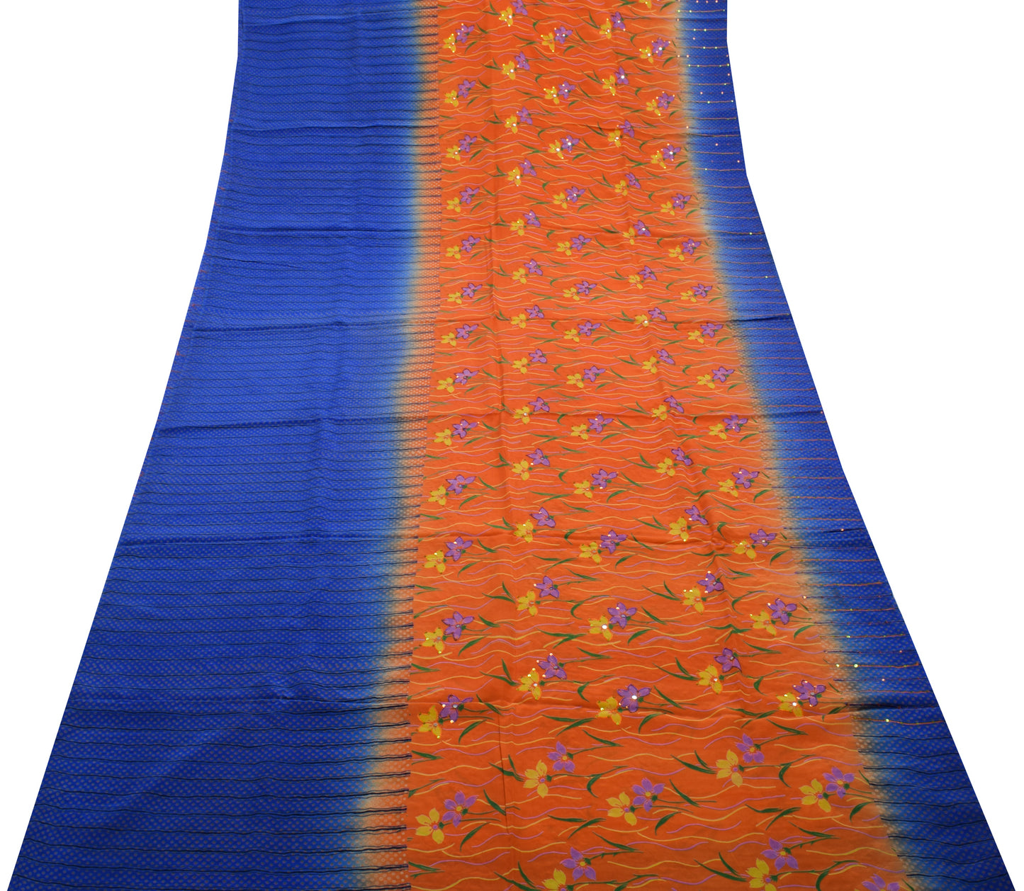 Sushila Vintage Orange Saree Pure Crepe Silk Printed Floral Sari Craft Fabric