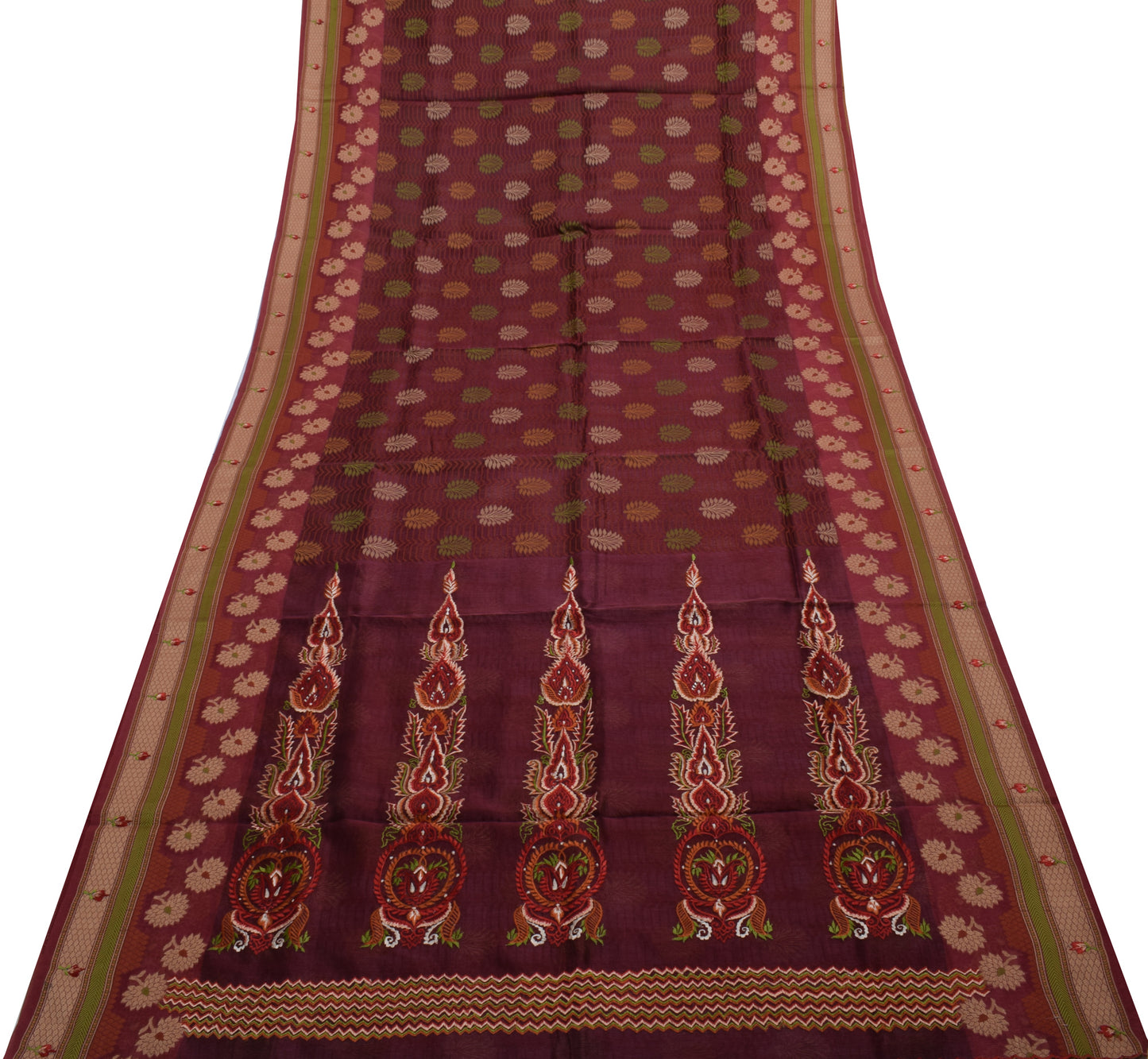 Sushila Vintage Indian Saree Blend Cotton Woven & Embroidered Floral Sari Fabric