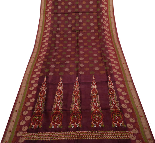 Sushila Vintage Indian Saree Blend Cotton Woven & Embroidered Floral Sari Fabric
