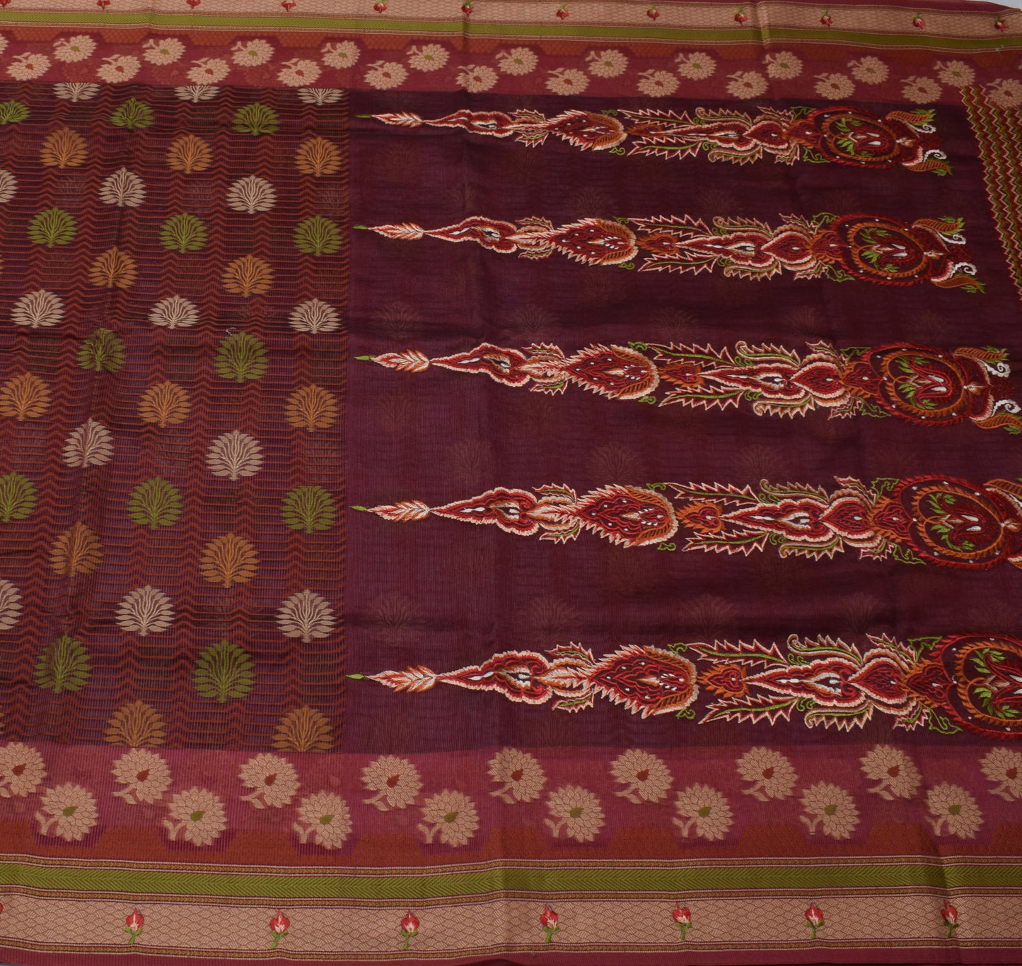 Sushila Vintage Indian Saree Blend Cotton Woven & Embroidered Floral Sari Fabric