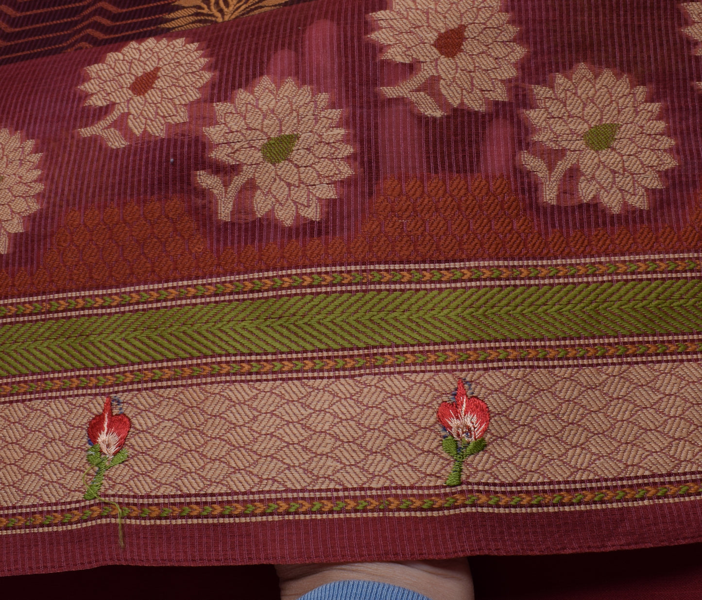 Sushila Vintage Indian Saree Blend Cotton Woven & Embroidered Floral Sari Fabric