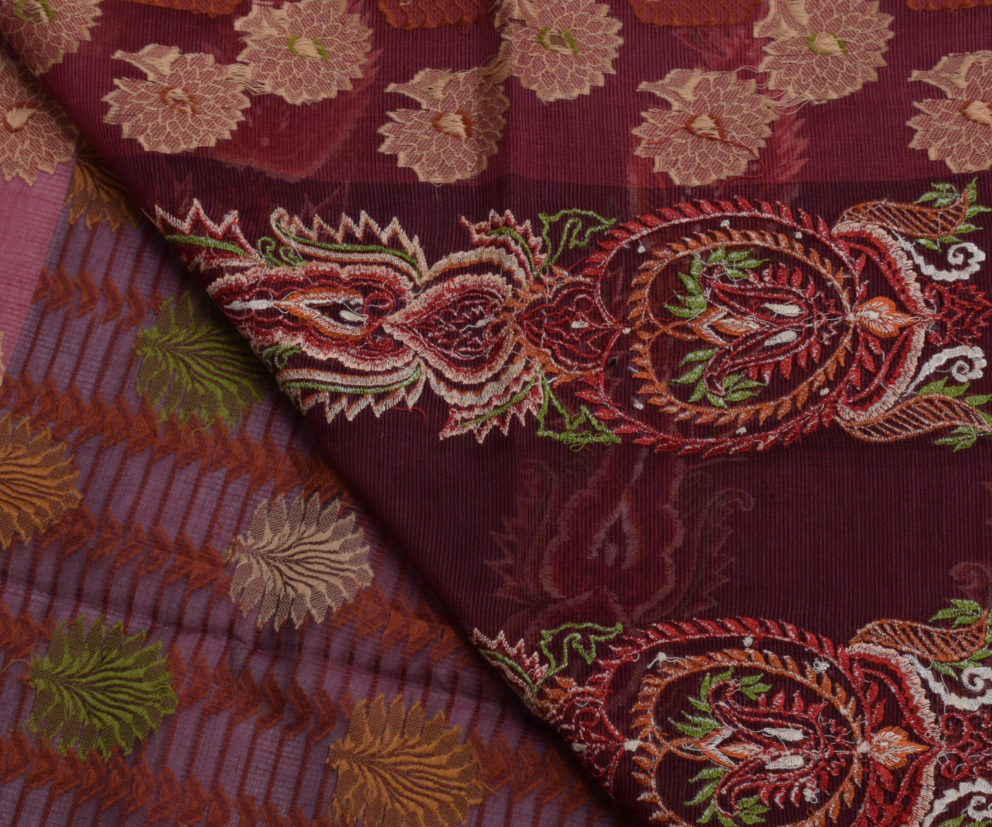 Sushila Vintage Indian Saree Blend Cotton Woven & Embroidered Floral Sari Fabric