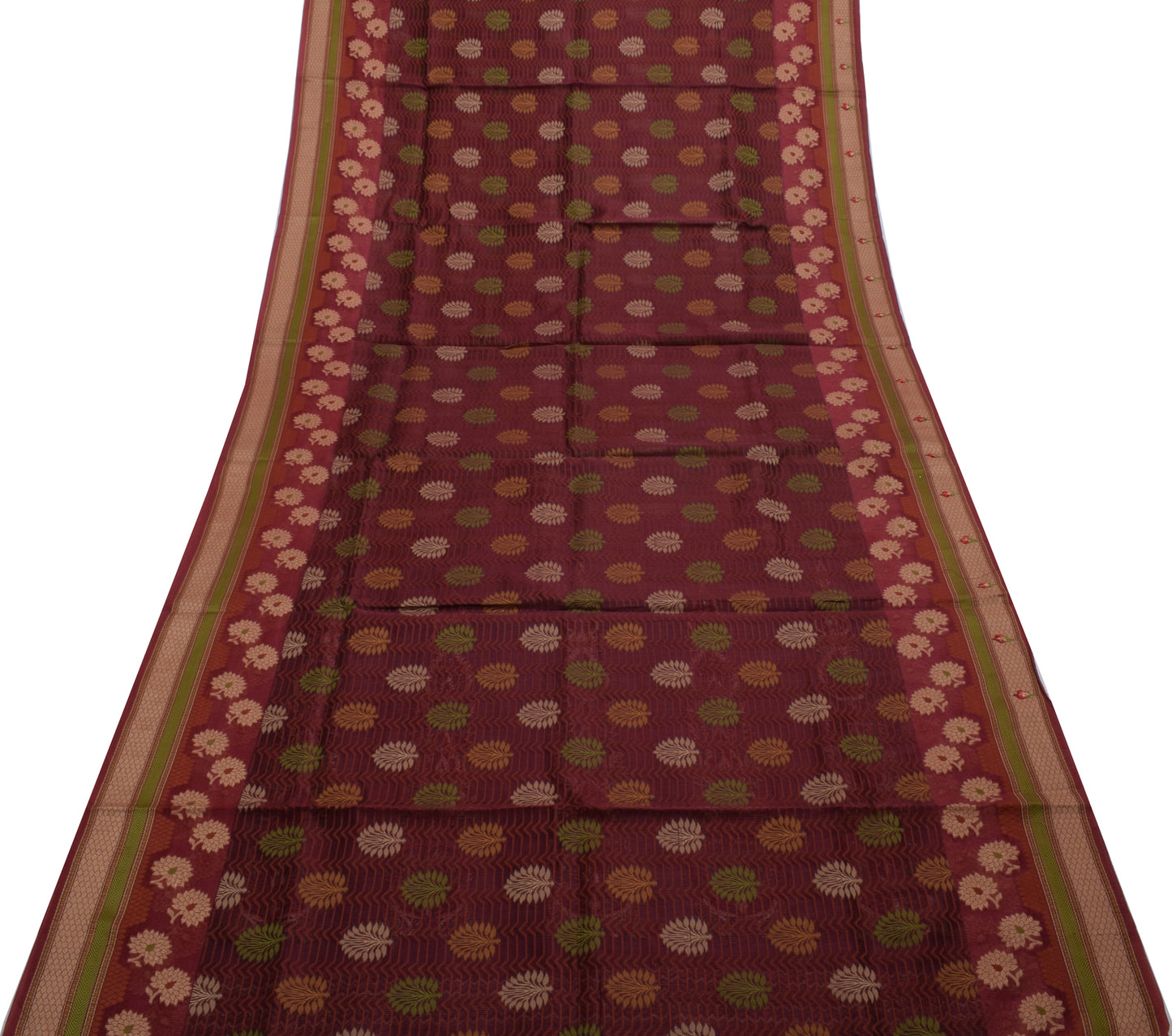 Sushila Vintage Indian Saree Blend Cotton Woven & Embroidered Floral Sari Fabric