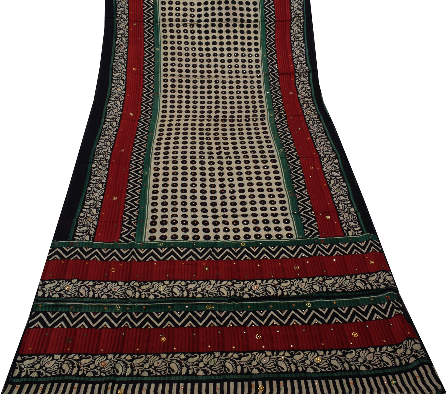 Sushila Vintage Indian Saree Pure Georgette Hand Beaded & Printed Sari Fabric