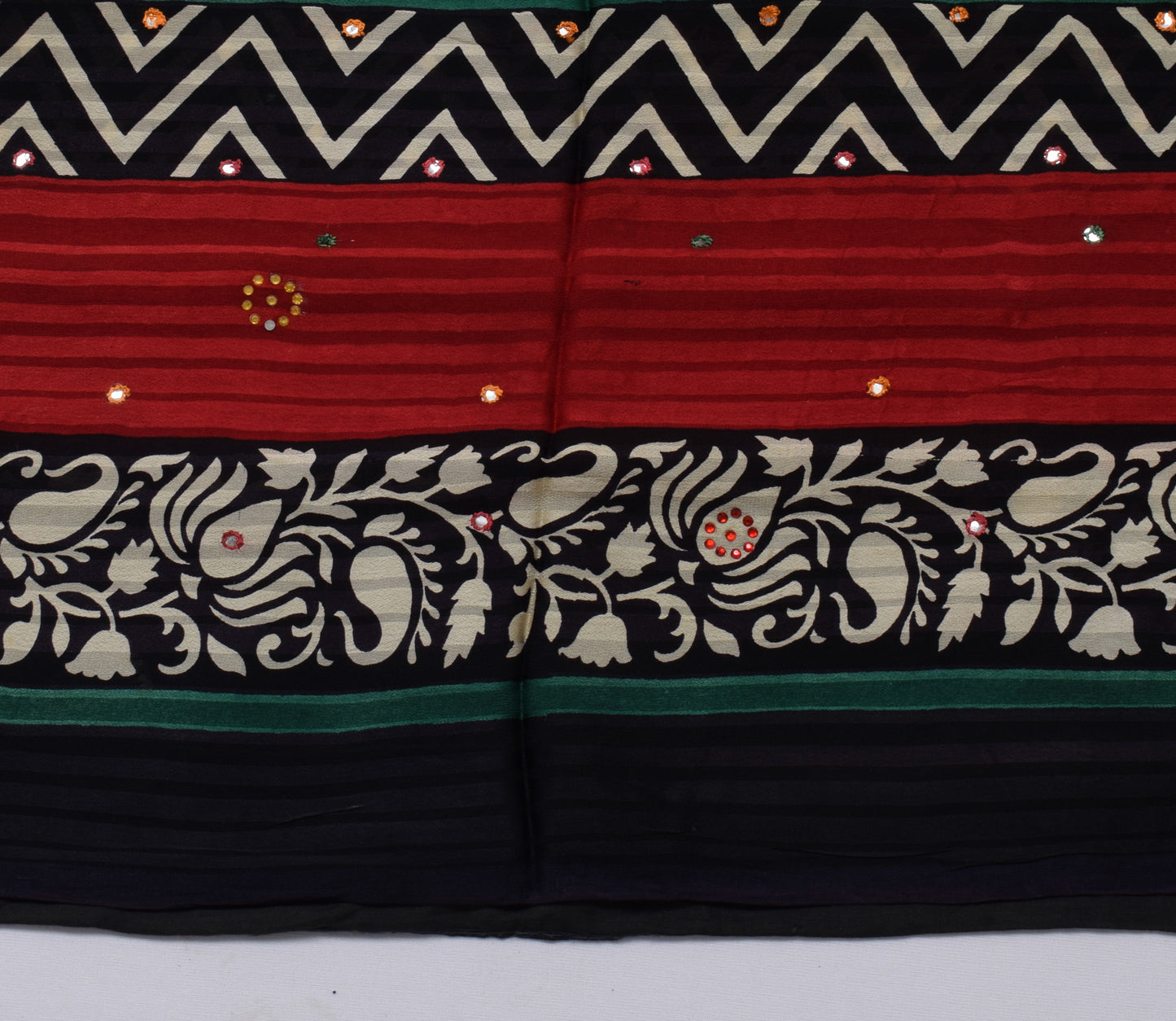Sushila Vintage Indian Saree Pure Georgette Hand Beaded & Printed Sari Fabric