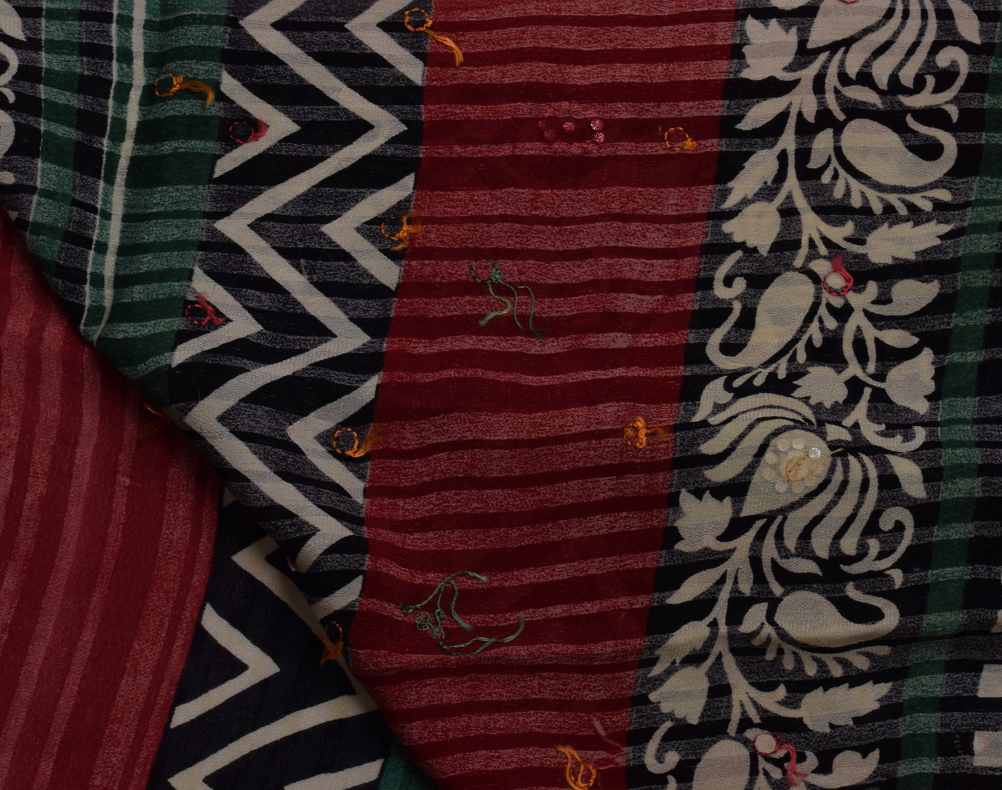 Sushila Vintage Indian Saree Pure Georgette Hand Beaded & Printed Sari Fabric