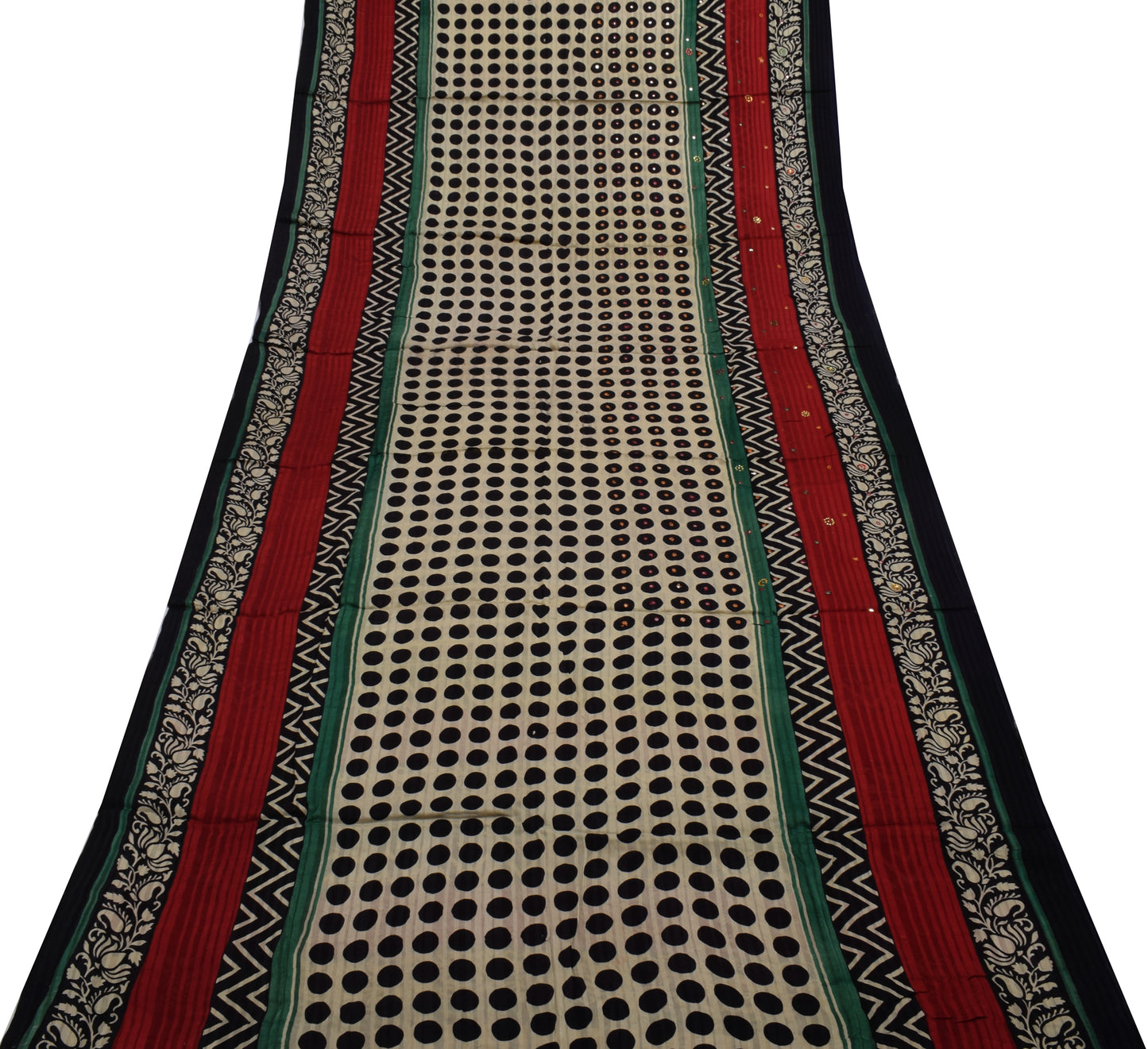 Sushila Vintage Indian Saree Pure Georgette Hand Beaded & Printed Sari Fabric