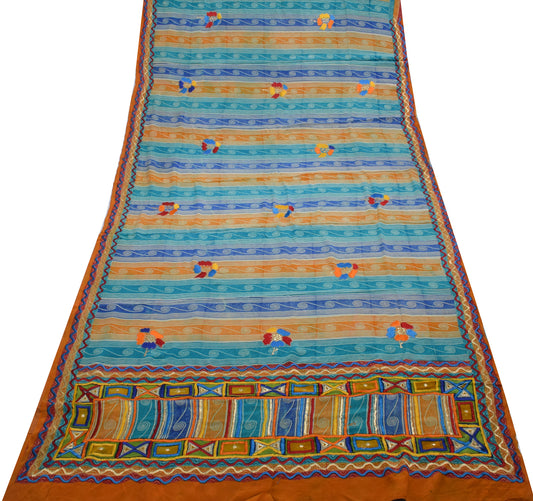 Sushila Vintage Multi-Color Saree Pure Crepe Silk Printed 5 Yard Sari Fabric