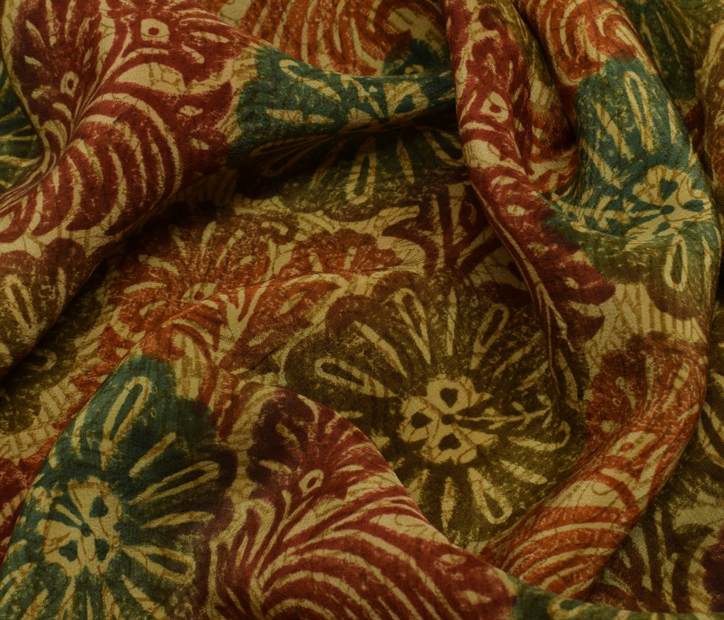 Sushila Vintage Brown Saree Pure Crepe Silk Printed Floral Sari Craft Fabric