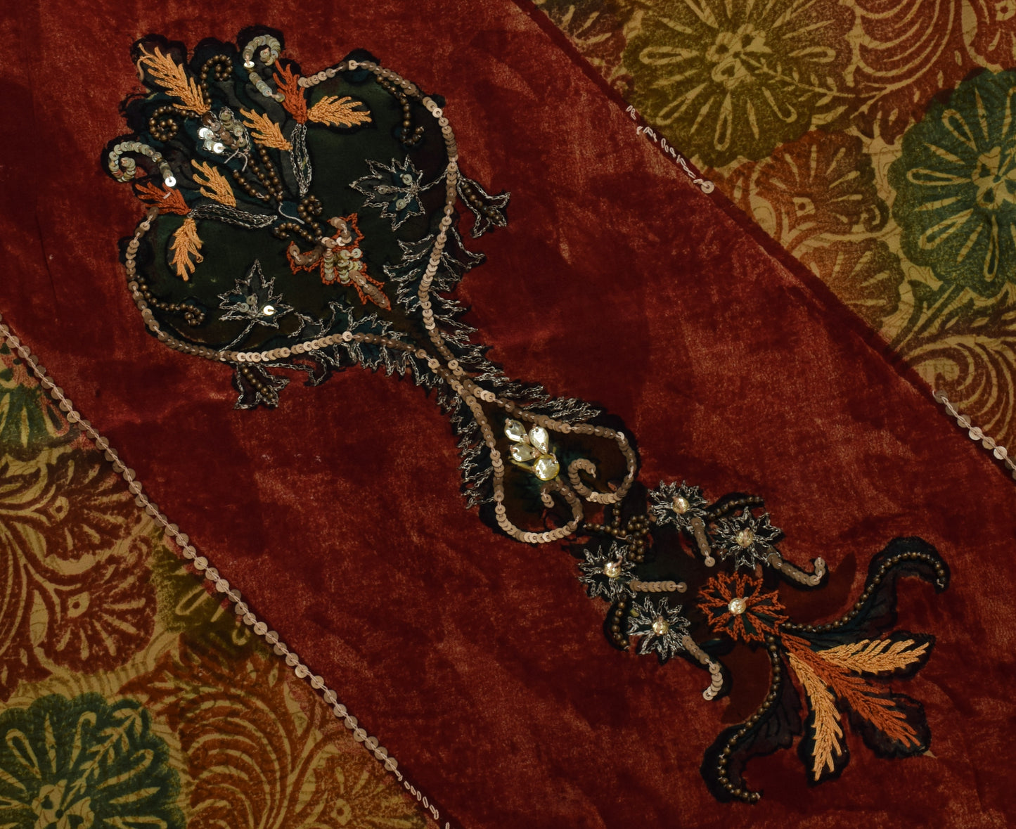 Sushila Vintage Brown Saree Pure Crepe Silk Printed Floral Sari Craft Fabric