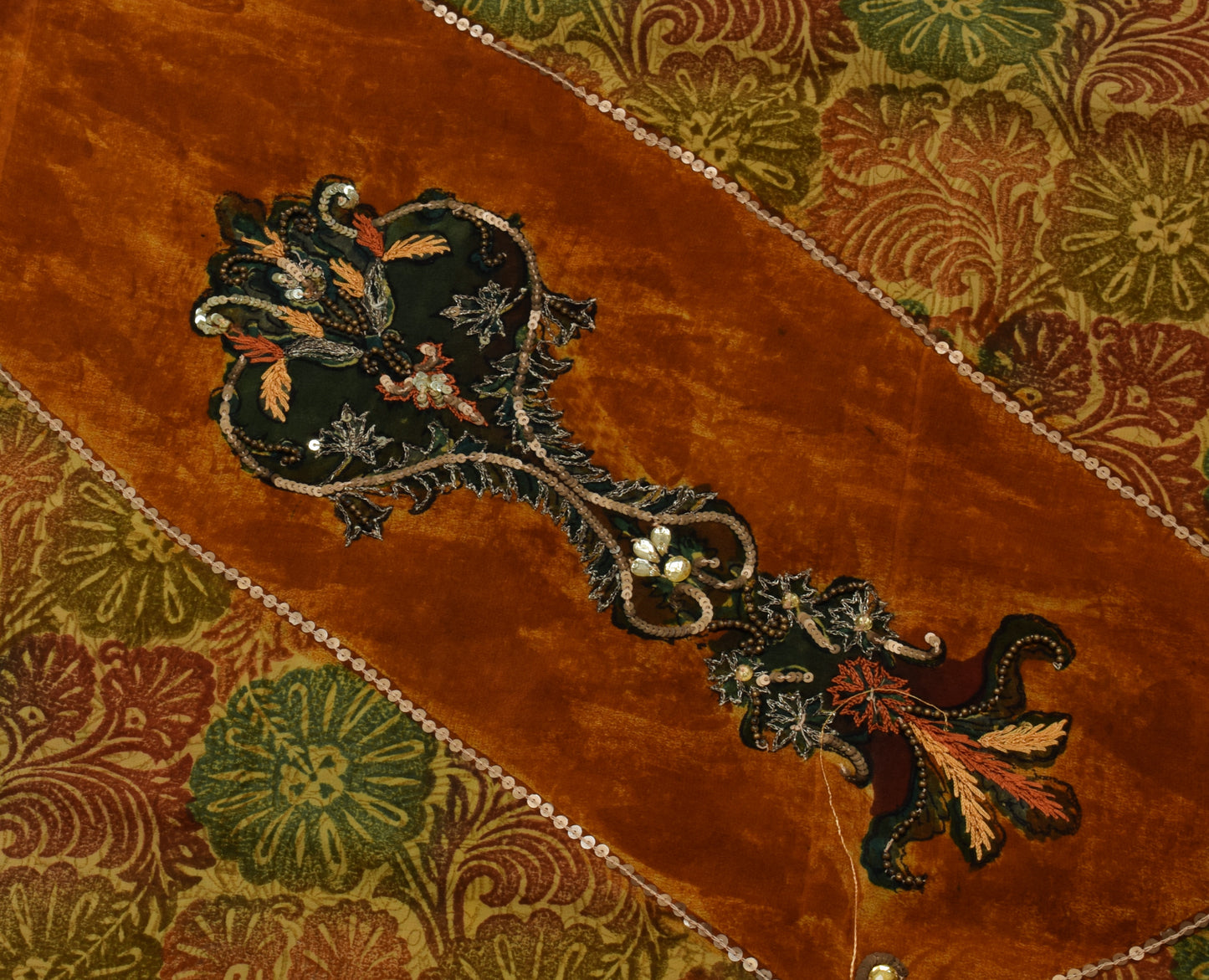 Sushila Vintage Brown Saree Pure Crepe Silk Printed Floral Sari Craft Fabric