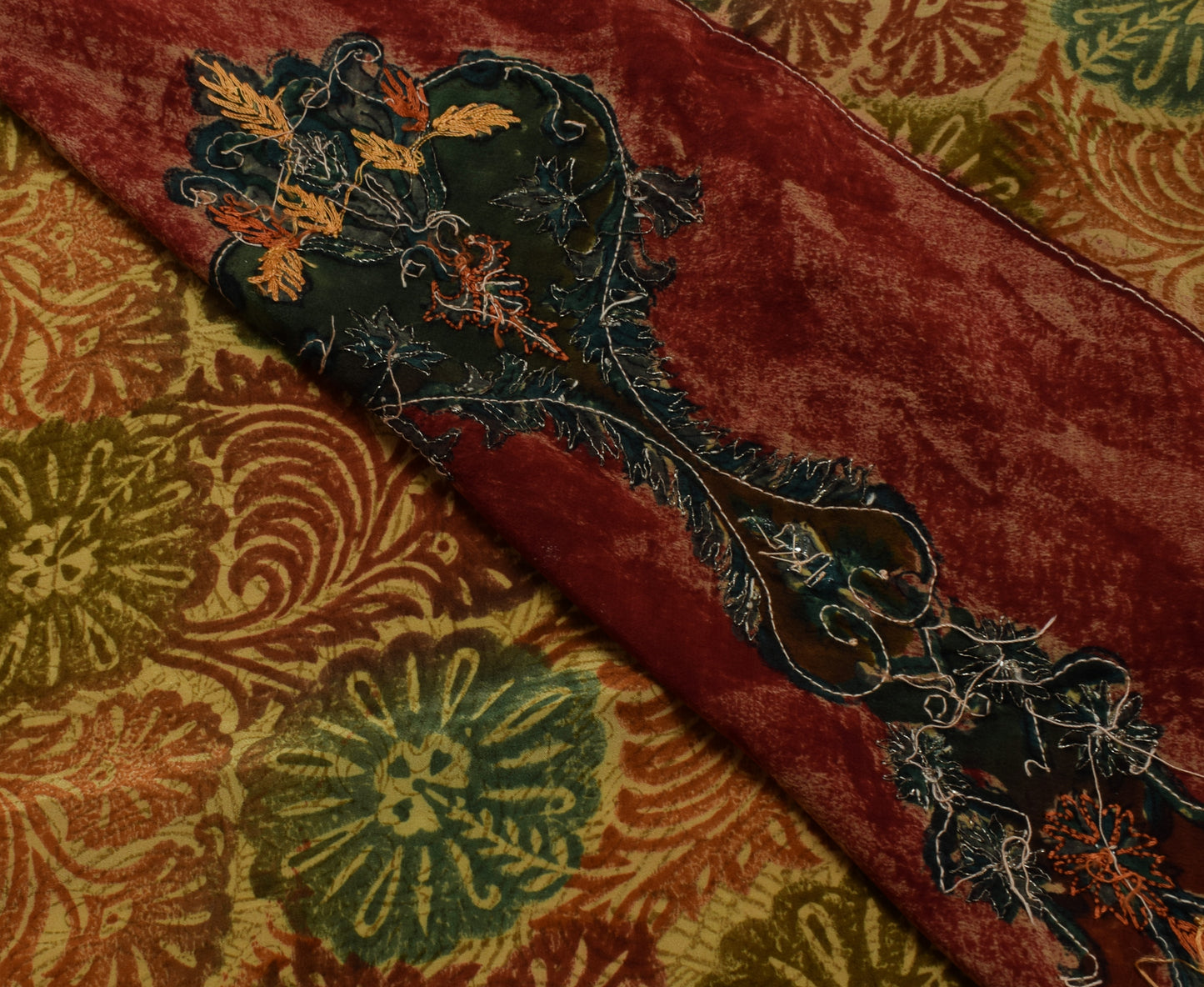 Sushila Vintage Brown Saree Pure Crepe Silk Printed Floral Sari Craft Fabric