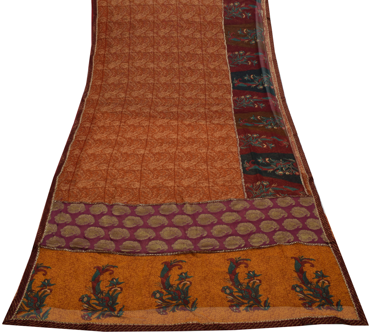 Sushila Vintage Indian Saree Blend Georgette Silk Printed Paisley Sari Fabric