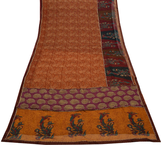 Sushila Vintage Indian Saree Blend Georgette Silk Printed Paisley Sari Fabric