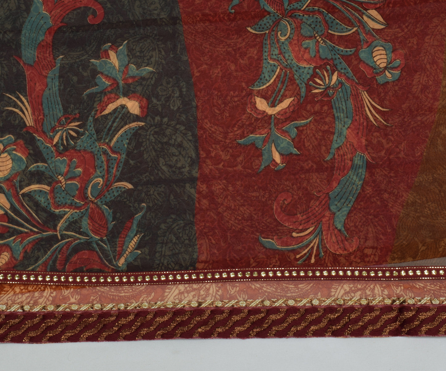 Sushila Vintage Indian Saree Blend Georgette Silk Printed Paisley Sari Fabric