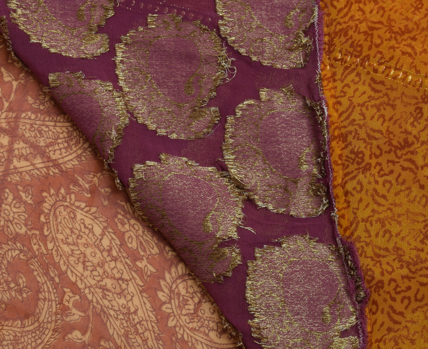 Sushila Vintage Indian Saree Blend Georgette Silk Printed Paisley Sari Fabric